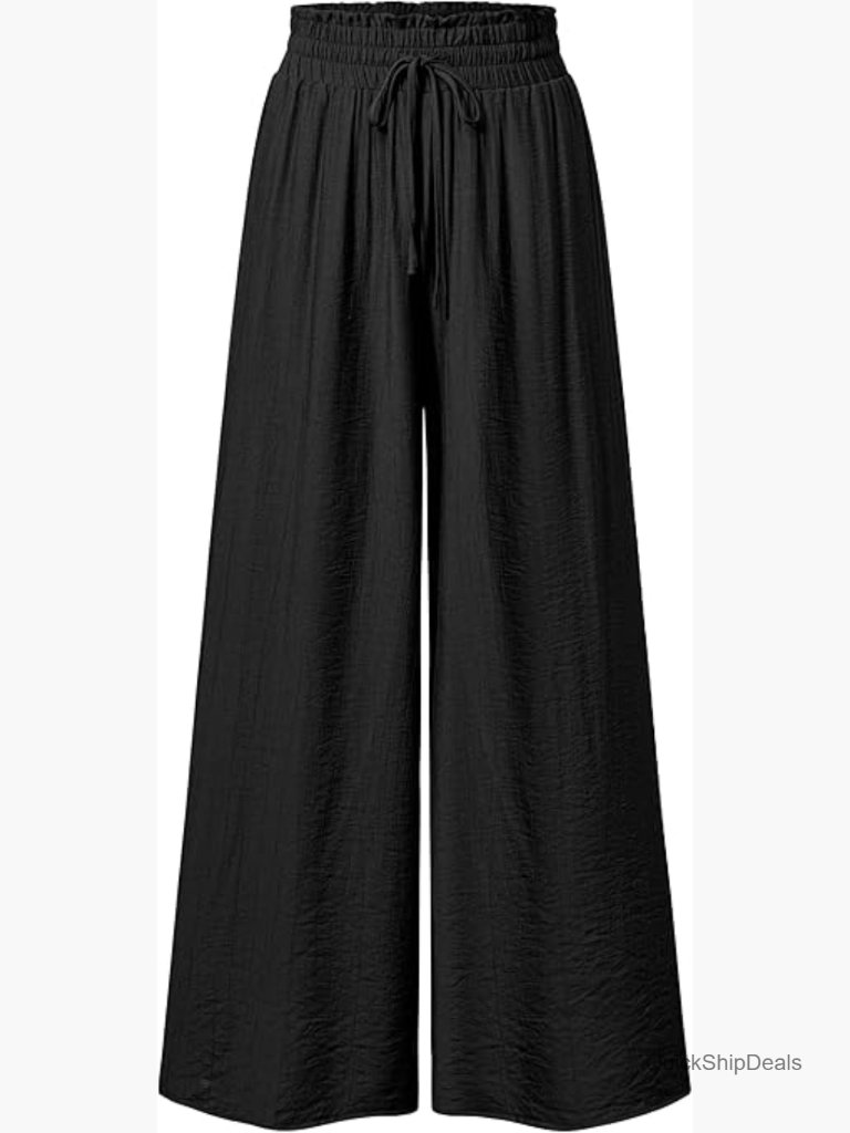 Linen Blend High Waisted Wide Leg Palazzo Pants Casual Flowy